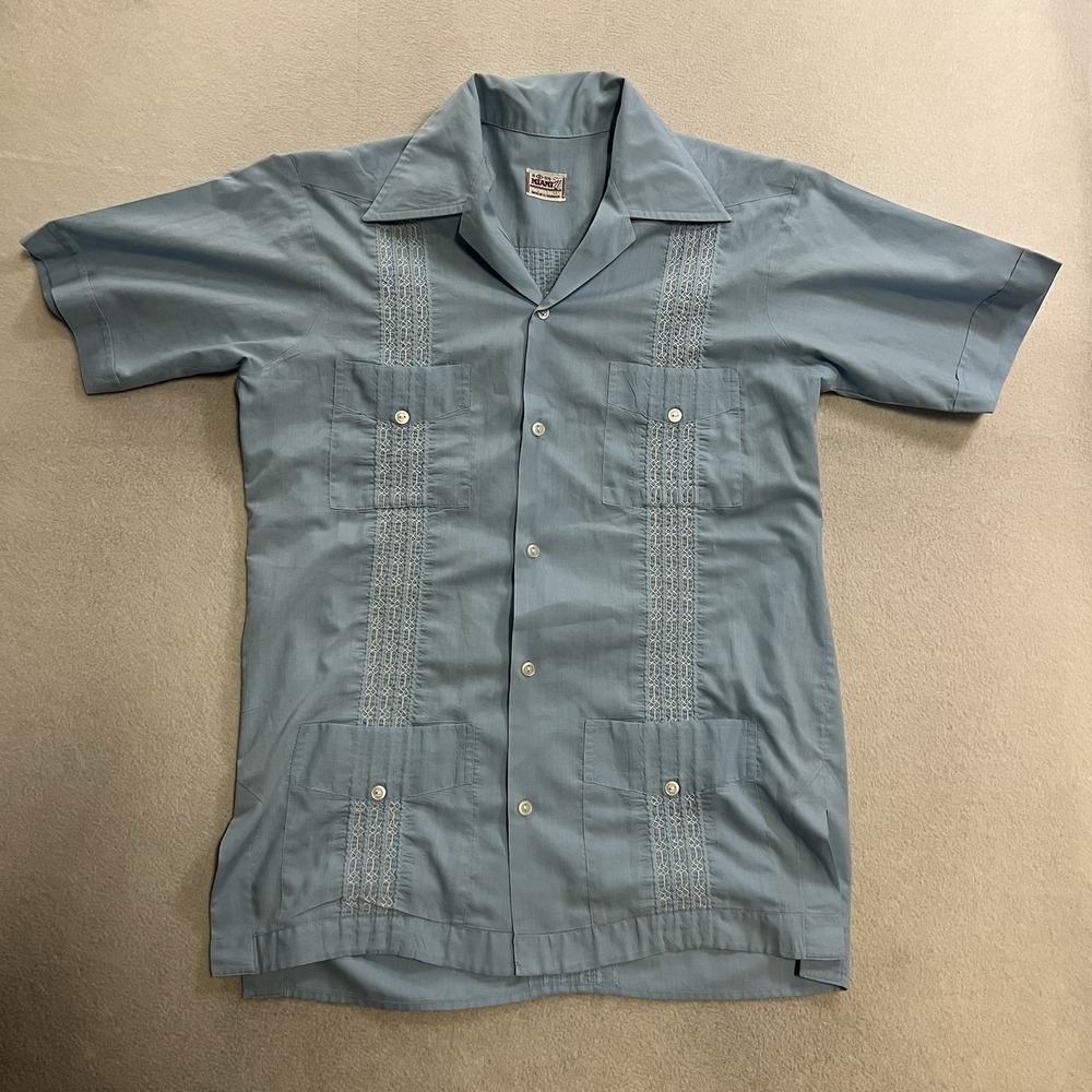 Vintage Miami Guayabera Shirt Men's Size 15-15.5 Button Up Short Sleeve 50s 60s